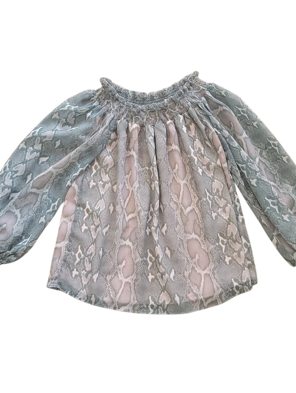 Topshop Women's Sz 2 Green Pink Snakeskin Print Bardot Top Indie Sleaze Bohemian